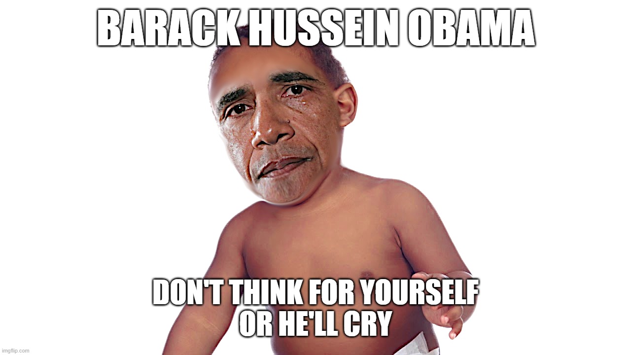 OBAMA WAH WAH | BARACK HUSSEIN OBAMA; DON'T THINK FOR YOURSELF
OR HE'LL CRY | image tagged in obama,crybaby,think,cry,critical thinking,leftist | made w/ Imgflip meme maker