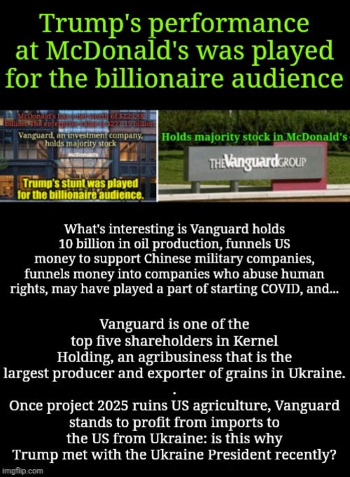 McD, part 3: Trump, McDonald's, Vanguard Investment Group, & Ukraine: It Should Read Like Headline News | image tagged in dnc,msnbc,mcdonalds | made w/ Imgflip meme maker