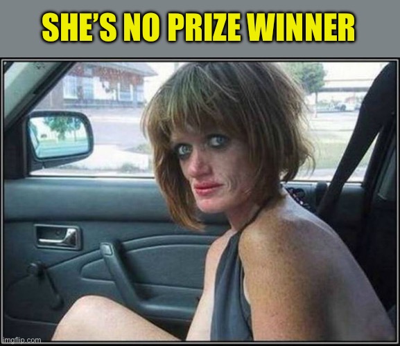 Ugly meth heroin addict Prostitute hoe in car | SHE’S NO PRIZE WINNER | image tagged in ugly meth heroin addict prostitute hoe in car | made w/ Imgflip meme maker