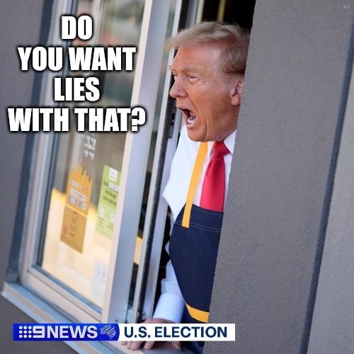 Do you want lies with that | DO YOU WANT LIES WITH THAT? | image tagged in trump,mcdonalds | made w/ Imgflip meme maker