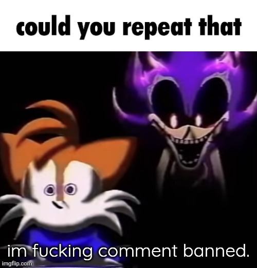 there goes my happiness about today | im fucking comment banned. | image tagged in could you repeat that | made w/ Imgflip meme maker