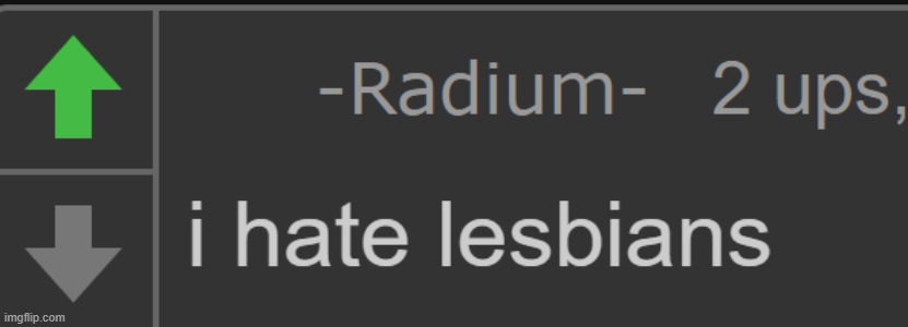Radium I hate lesbians | image tagged in radium i hate lesbians | made w/ Imgflip meme maker