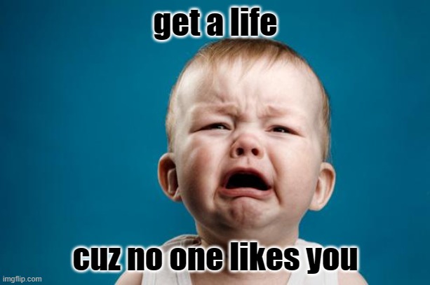 BABY CRYING | get a life cuz no one likes you | image tagged in baby crying | made w/ Imgflip meme maker