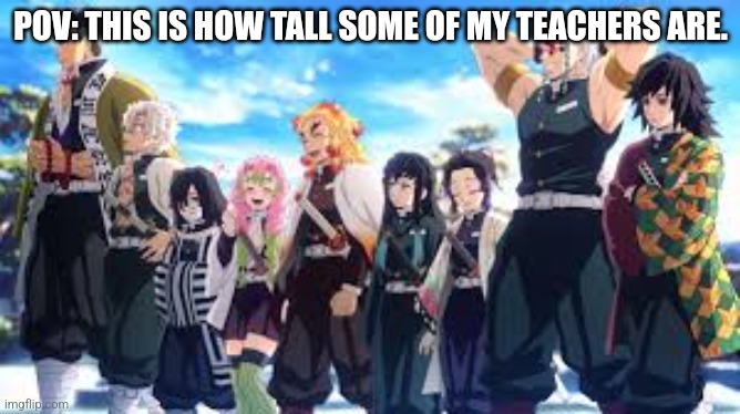 Yep I can confirm this | POV: THIS IS HOW TALL SOME OF MY TEACHERS ARE. | image tagged in demon slayer | made w/ Imgflip meme maker