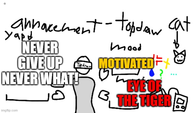 NEVER GIVE UP NEVER WHAT! | NEVER GIVE UP NEVER WHAT! MOTIVATED; EYE OF THE TIGER | image tagged in error 2 | made w/ Imgflip meme maker