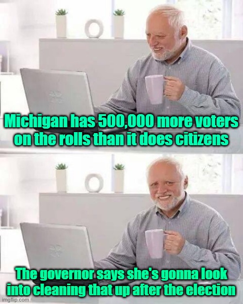 Democrats are national socialists (Nazi's) | Michigan has 500,000 more voters on the rolls than it does citizens; The governor says she's gonna look into cleaning that up after the election | image tagged in trump,maga,kamala harris,elections,fake news,vote fraud | made w/ Imgflip meme maker