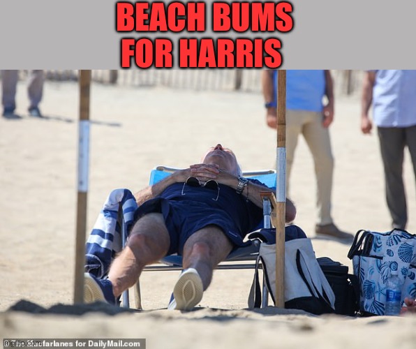 Biden Sleeping on Beach | BEACH BUMS FOR HARRIS | image tagged in biden sleeping on beach | made w/ Imgflip meme maker