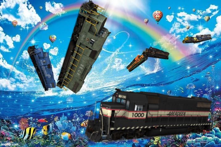 I just wanna be a part of your geephony! | image tagged in happy dolphin rainbow,railroad,gp38,gp38-2,train,foamer | made w/ Imgflip meme maker