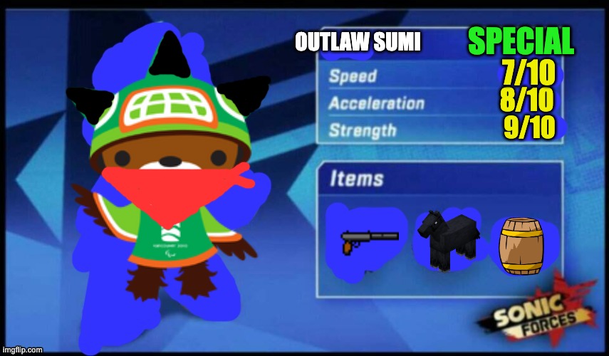 [UPDATED] Sonic Forces Meme Battle | SPECIAL; OUTLAW SUMI; 7/10; 8/10; 9/10 | image tagged in updated sonic forces meme battle | made w/ Imgflip meme maker