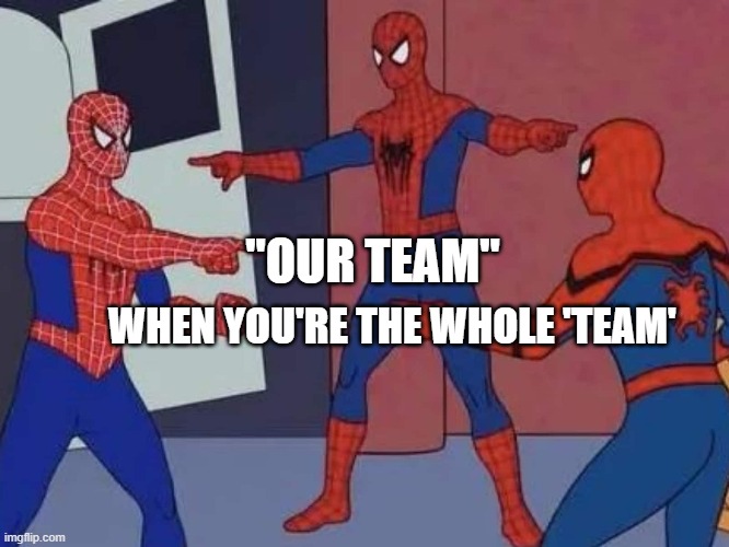 "Our Team" | "OUR TEAM"; WHEN YOU'RE THE WHOLE 'TEAM' | image tagged in saas,development | made w/ Imgflip meme maker