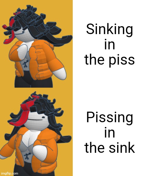 Claire hotline bling | Sinking in the piss; Pissing in the sink | image tagged in claire hotline bling | made w/ Imgflip meme maker