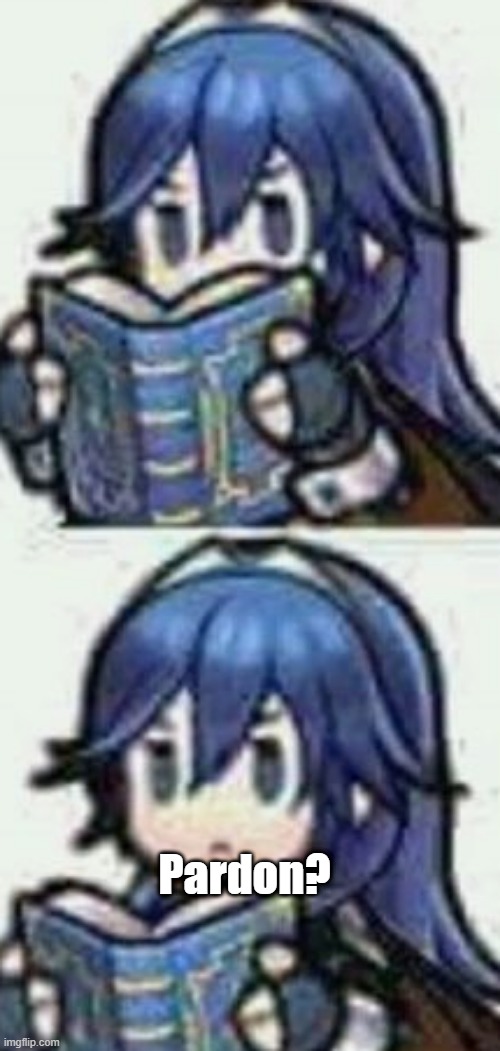 Lucina reading book | Pardon? | image tagged in lucina reading book | made w/ Imgflip meme maker
