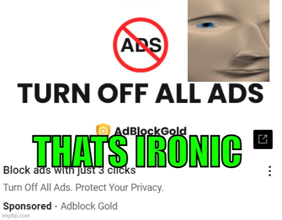 When you Get an Ad for an Ad Blocker | THATS IRONIC | image tagged in the ad of ads,funny memes,ironic,irony | made w/ Imgflip meme maker