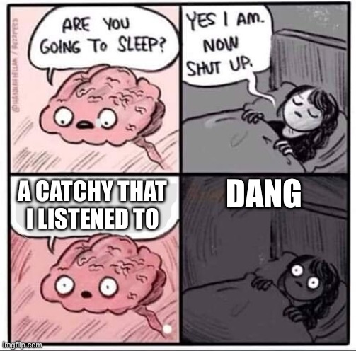 Are you going to sleep? | DANG; A CATCHY THAT I LISTENED TO | image tagged in are you going to sleep | made w/ Imgflip meme maker