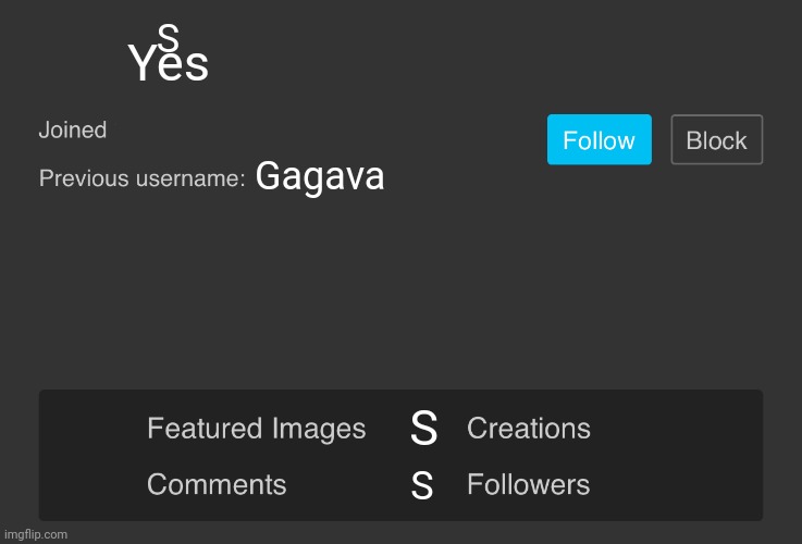 Blank Imgflip Profile V2 | S; Yes; Gagava; S; S | image tagged in blank imgflip profile v2 | made w/ Imgflip meme maker