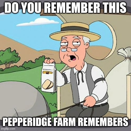 DO YOU REMEMBER THIS PEPPERIDGE FARM REMEMBERS | image tagged in memes,pepperidge farm remembers | made w/ Imgflip meme maker