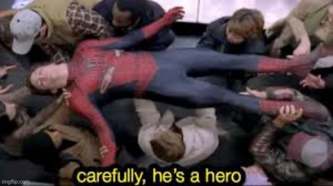 careful he is a hero | image tagged in careful he is a hero | made w/ Imgflip meme maker