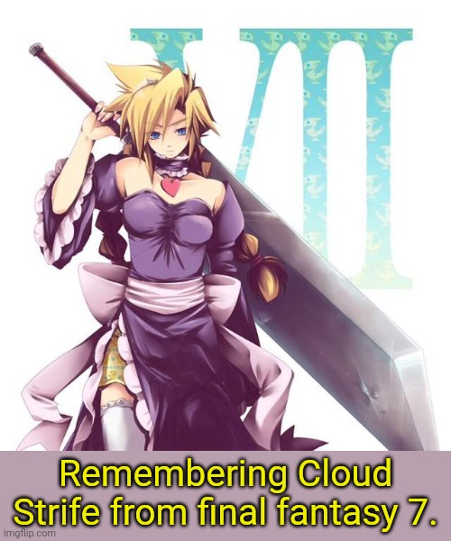 Whatever it takes to complete the mission. | Remembering Cloud Strife from final fantasy 7. | image tagged in cloud strife crossdressing,videogame,surprise | made w/ Imgflip meme maker