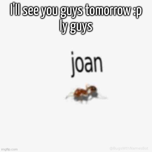 low quality bug | I'll see you guys tomorrow :p
ly guys | image tagged in low quality bug | made w/ Imgflip meme maker