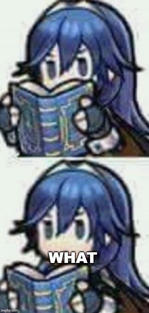 Lucina reading book | WHAT | image tagged in lucina reading book | made w/ Imgflip meme maker