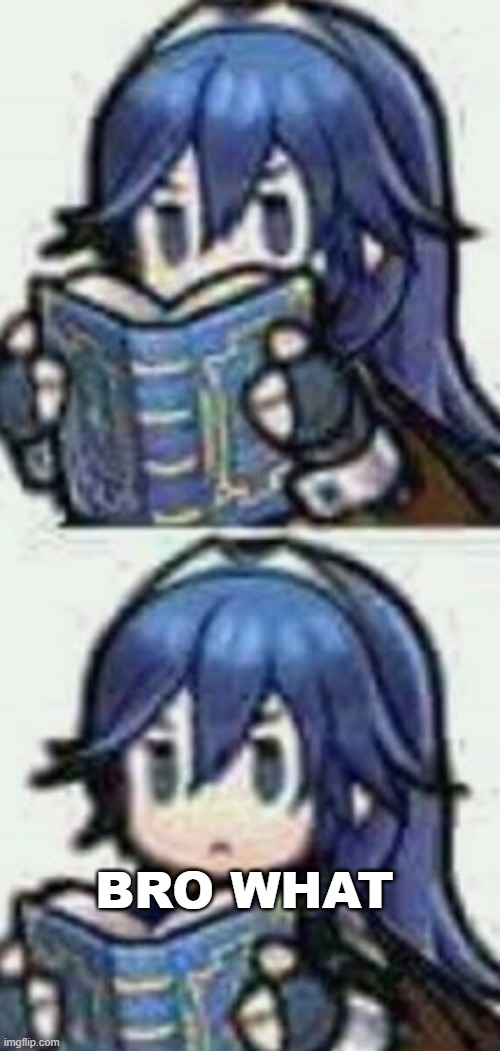 Lucina reading book | BRO WHAT | image tagged in lucina reading book | made w/ Imgflip meme maker