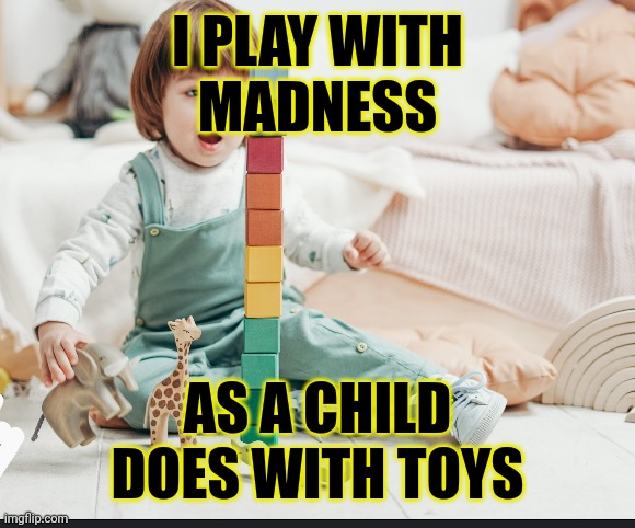 Madness | I PLAY WITH
MADNESS; AS A CHILD
DOES WITH TOYS | image tagged in toys | made w/ Imgflip meme maker