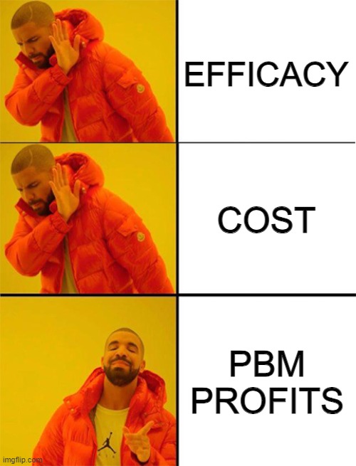 NCPA 4 LIFE | EFFICACY; COST; PBM PROFITS | image tagged in drake meme 3 panels | made w/ Imgflip meme maker