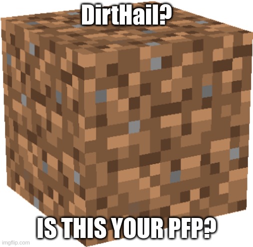 excuse me, this is DirtHail | DirtHail? IS THIS YOUR PFP? | image tagged in minecraft dirt block | made w/ Imgflip meme maker