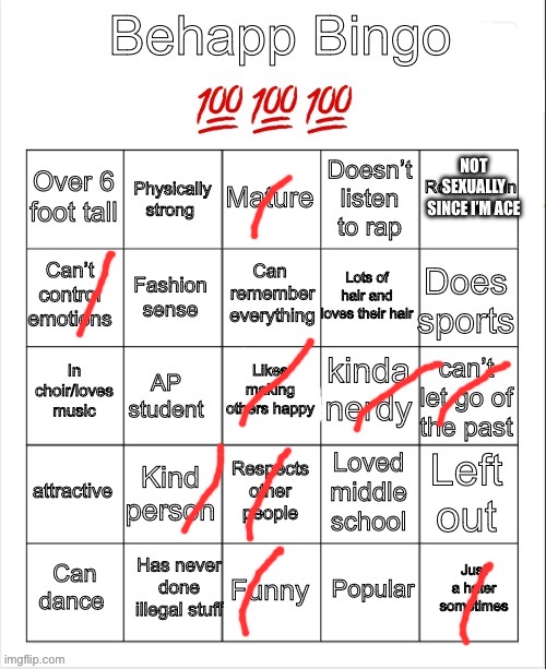 Behapps Bingo | NOT SEXUALLY SINCE I’M ACE | image tagged in behapps bingo | made w/ Imgflip meme maker