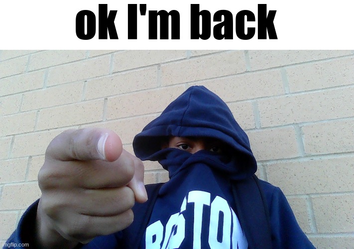 ok I'm bavk | ok I'm back | image tagged in yci point | made w/ Imgflip meme maker