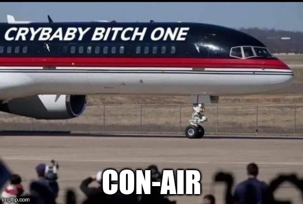 Con-Air | CON-AIR | image tagged in trump,whiny bitch,convict,sexual abuser,maga,fascist | made w/ Imgflip meme maker