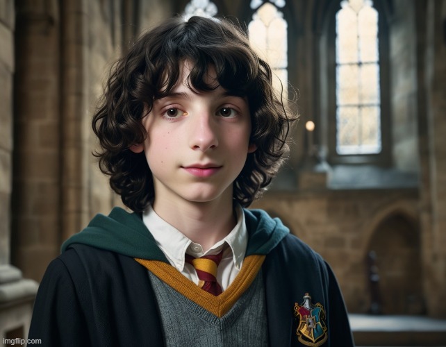 Finn Wolfhard as a Hogwarts Student | image tagged in ai,ai art,harry potter,finn wolfhard | made w/ Imgflip meme maker