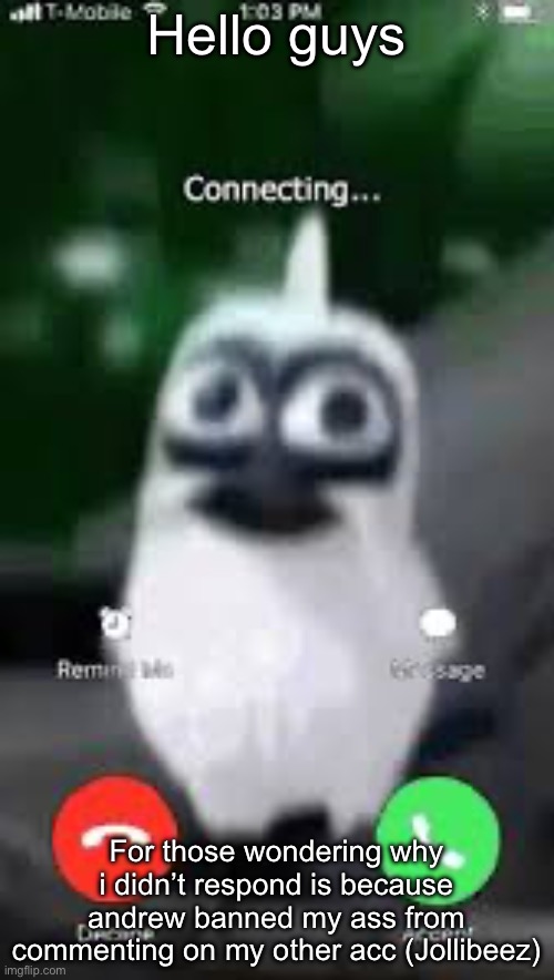 Facetime | Hello guys; For those wondering why i didn’t respond is because andrew banned my ass from commenting on my other acc (Jollibeez) | image tagged in facetime | made w/ Imgflip meme maker