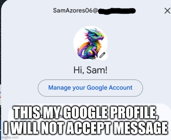 I am Sam Nathaniel Azores | THIS MY GOOGLE PROFILE, I WILL NOT ACCEPT MESSAGE | made w/ Imgflip meme maker