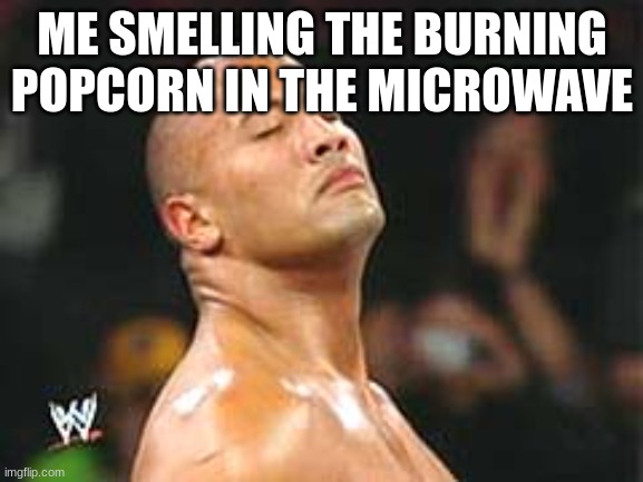 KERMIT | ME SMELLING THE BURNING POPCORN IN THE MICROWAVE | image tagged in the rock smelling | made w/ Imgflip meme maker