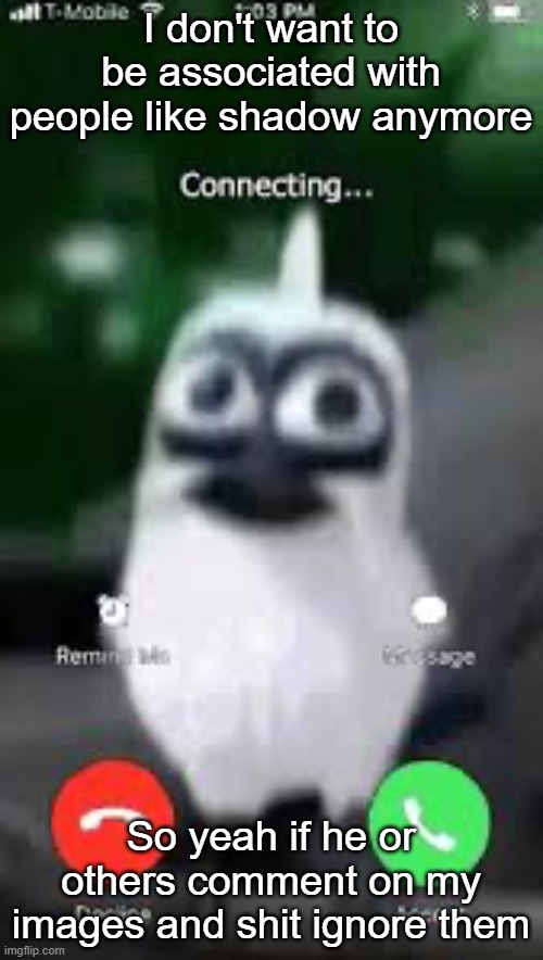 Facetime | I don't want to be associated with people like shadow anymore; So yeah if he or others comment on my images and shit ignore them | image tagged in facetime | made w/ Imgflip meme maker