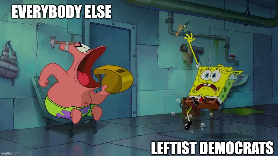 Patrick Blowing a Whistle | EVERYBODY ELSE LEFTIST DEMOCRATS | image tagged in patrick blowing a whistle | made w/ Imgflip meme maker