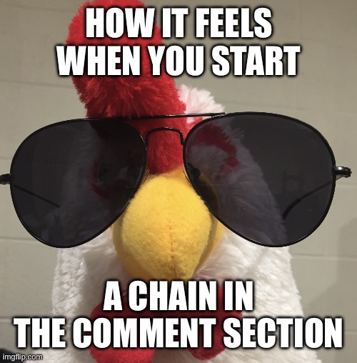 Reginald the rooster | HOW IT FEELS WHEN YOU START; A CHAIN IN THE COMMENT SECTION | image tagged in reginald the rooster | made w/ Imgflip meme maker