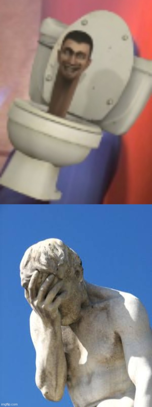 image tagged in skibidi hate,ashamed greek statue | made w/ Imgflip meme maker