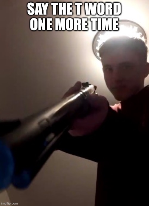 SAY THE N WORD ONE MORE TIME | SAY THE T WORD ONE MORE TIME | image tagged in say the n word one more time | made w/ Imgflip meme maker