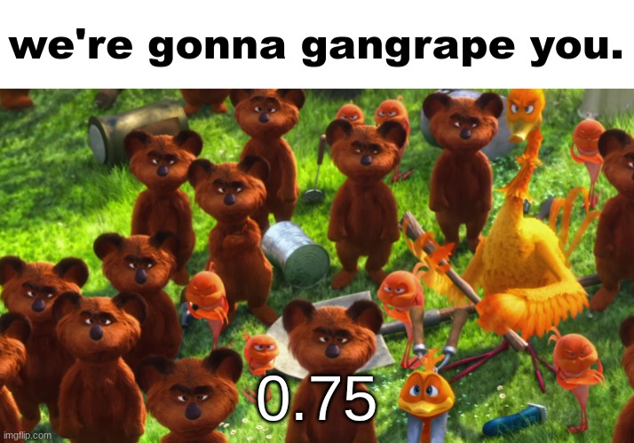 we're gonna gangrape you | 0.75 | image tagged in we're gonna gangrape you | made w/ Imgflip meme maker