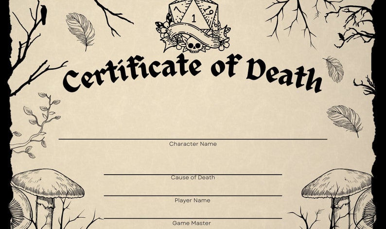 Certificate of Death (Dungeons & Dragons) Blank Meme Template