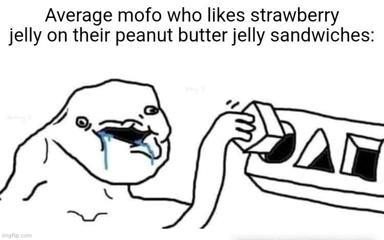 Stupid dumb drooling puzzle | Average mofo who likes strawberry jelly on their peanut butter jelly sandwiches: | image tagged in stupid dumb drooling puzzle | made w/ Imgflip meme maker