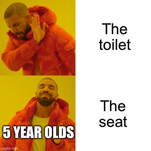 Drake Hotline Bling | The toilet; The seat; 5 YEAR OLDS | image tagged in memes,drake hotline bling | made w/ Imgflip meme maker