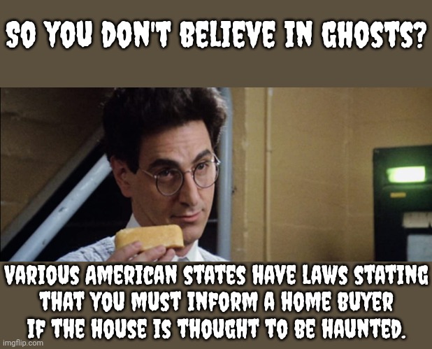 Official recognition. | So you don't believe in ghosts? Various American states have laws stating
that you must inform a home buyer
if the house is thought to be haunted. | image tagged in egon spengler,reality check,tell me the truth i'm ready to hear it,u r home realty,government | made w/ Imgflip meme maker