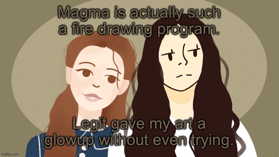 Eurus and Enola Holmes | Magma is actually such a fire drawing program. Legit gave my art a glowup without even trying. | image tagged in eurus and enola holmes | made w/ Imgflip meme maker