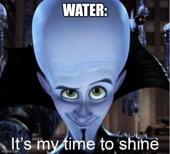 Megamind “It’s My Time To Shine” | WATER: | image tagged in megamind it s my time to shine | made w/ Imgflip meme maker