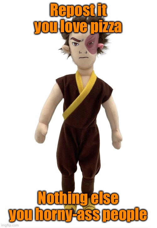 Zuko plush | Repost it you love pizza; Nothing else you horny-ass people | image tagged in zuko plush | made w/ Imgflip meme maker