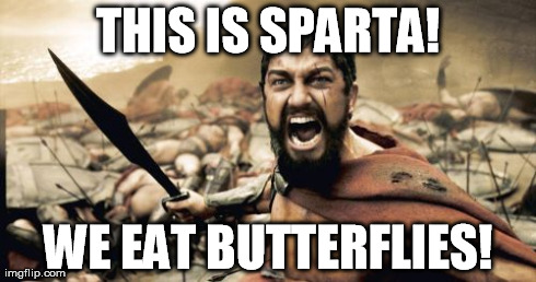 Sparta Leonidas Meme | THIS IS SPARTA! WE EAT BUTTERFLIES! | image tagged in memes,sparta leonidas | made w/ Imgflip meme maker