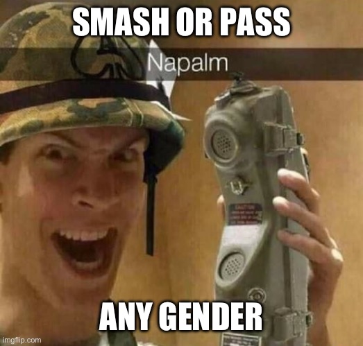 no limits just keep it sfw | SMASH OR PASS; ANY GENDER | image tagged in napalm | made w/ Imgflip meme maker